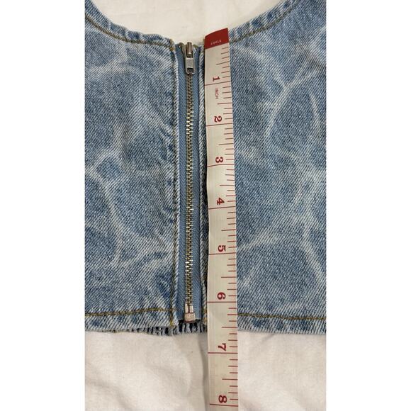 Women’s Size M Water Print Denim Halter Crop Top Zip Back Western Festival Rodeo - Picture 9 of 9